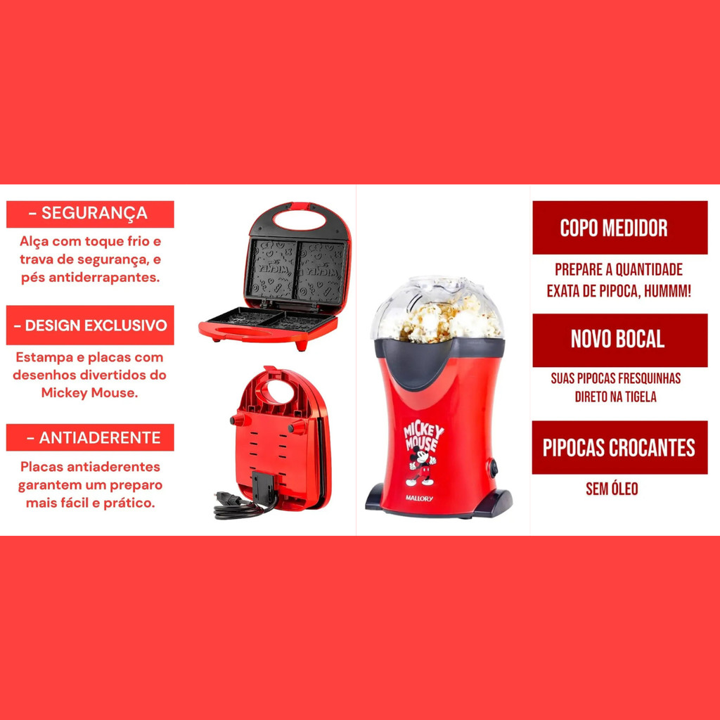 KIT MICKEY 2 EM 1 SANDUICHEIRA GRILL E PIPOQUEIRA SEM OLEO 127V · foto 2