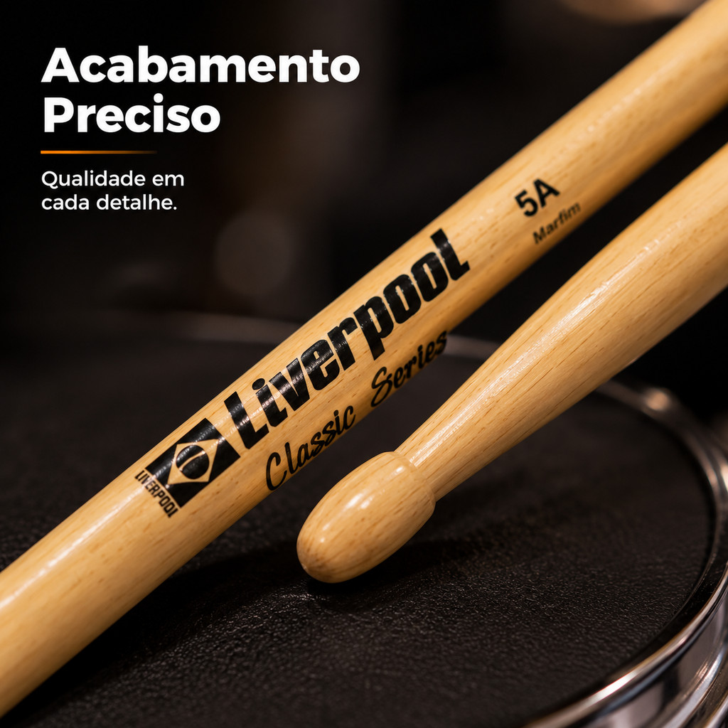 Par de Baqueta Liverpool LL 5AM Madeira Ponta Oval 5A Para Bateria Classic Series Original — imagem 2 de 2