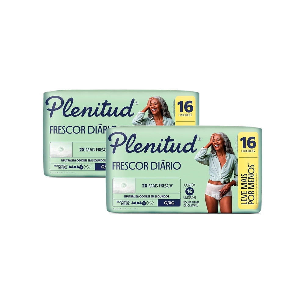 Kit 2 Roupa Íntima Plenitud Frescor Diário Tamanho G/XG 16 Unidades Descartáveis Leve Mais Por Menos