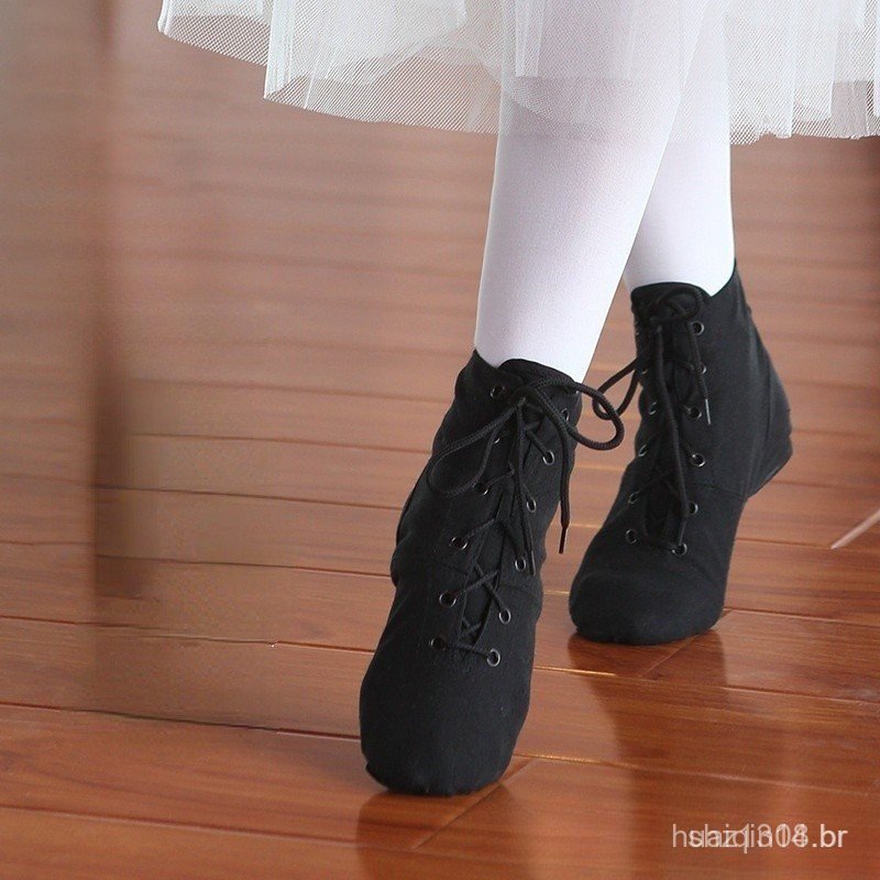 Sapatos de lona de jazz Sapatilhas de dança de menino preto/vermelho suave para puxar os cadarços de ioga para crianças