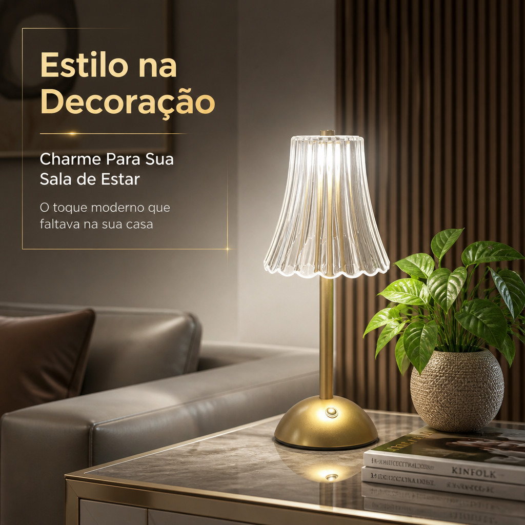 Luminária de Mesa Abajur de Acrílico com LED 3 Cores e Base Usb Dourada — foto 9