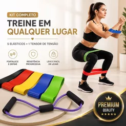 Kit Elástico Exercício 6 Peças 5 Faixas Resistência + Extensor Cross Academia Fisioterapia Yoga