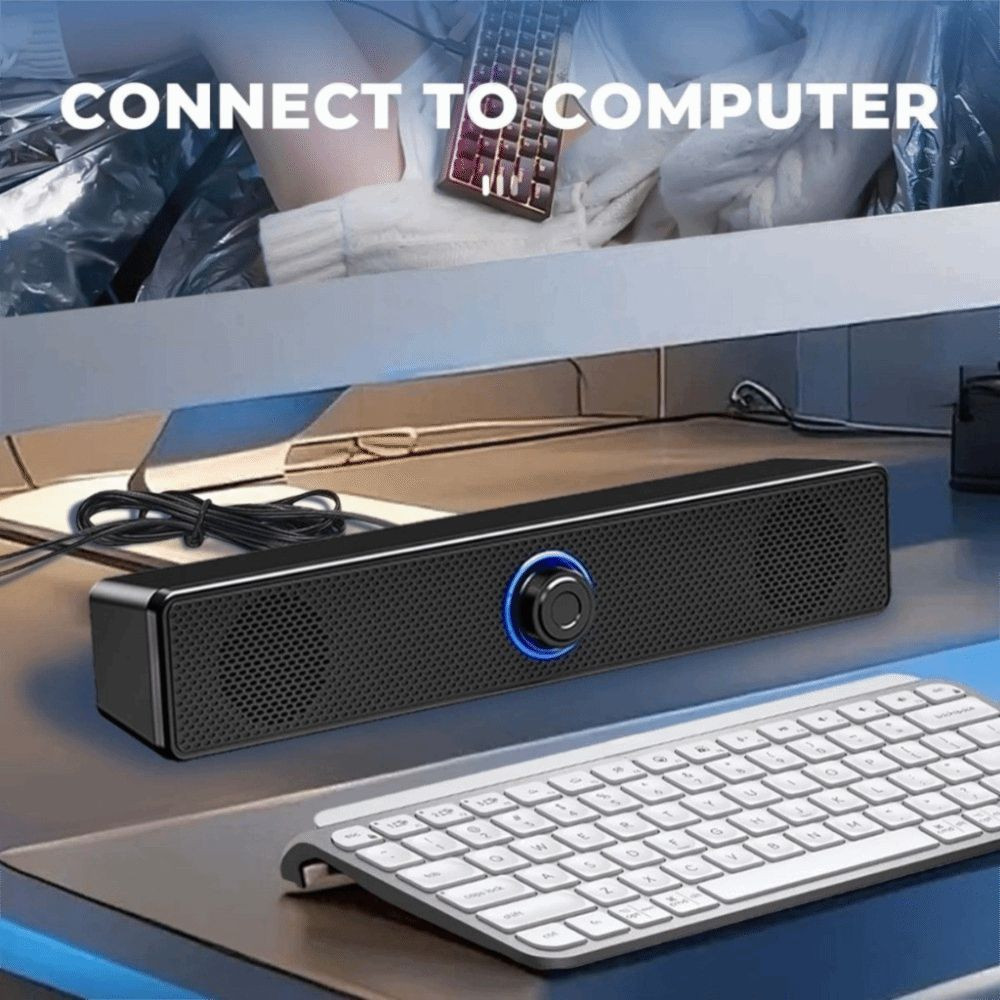 HUINET PC Soundbar , Alto-Falante Bluetooth Com Fio Sem , Barra De Som Estéreo Compacto Graves Fortes Alimentado Por USB