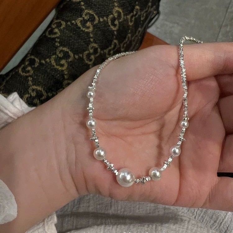 Colar luxuoso com coroa de pérolas, colar de pérolas levemente espinhadas, corrente de alto brilho e brilho puro, joia f