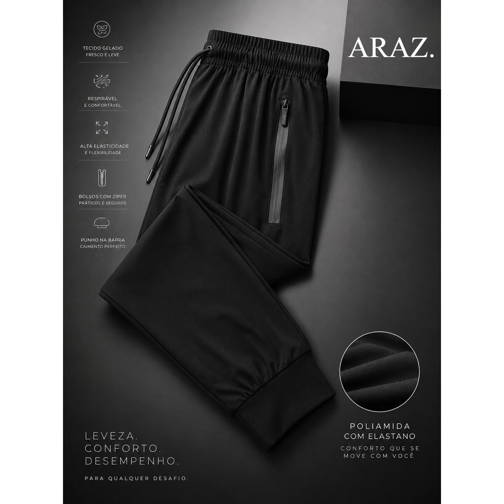 Calça Masculina Esportiva Academia Corrida Treino Fitness Poliamida Elástica Leve com Bolso Zíper
