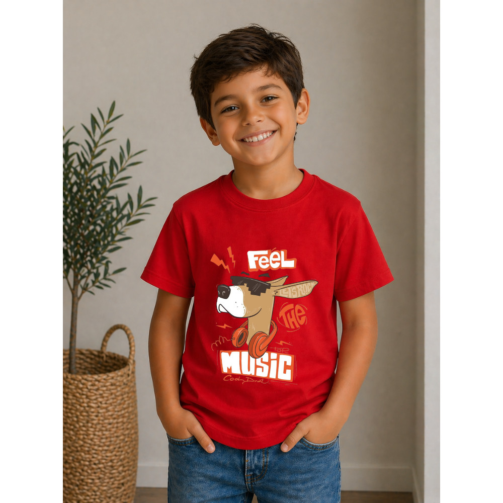 Camiseta Blusa Infantil Desenho Cachorro Fone de Ouvido Musica Meninos Unissex Crianças em Algodão 100% Confortável