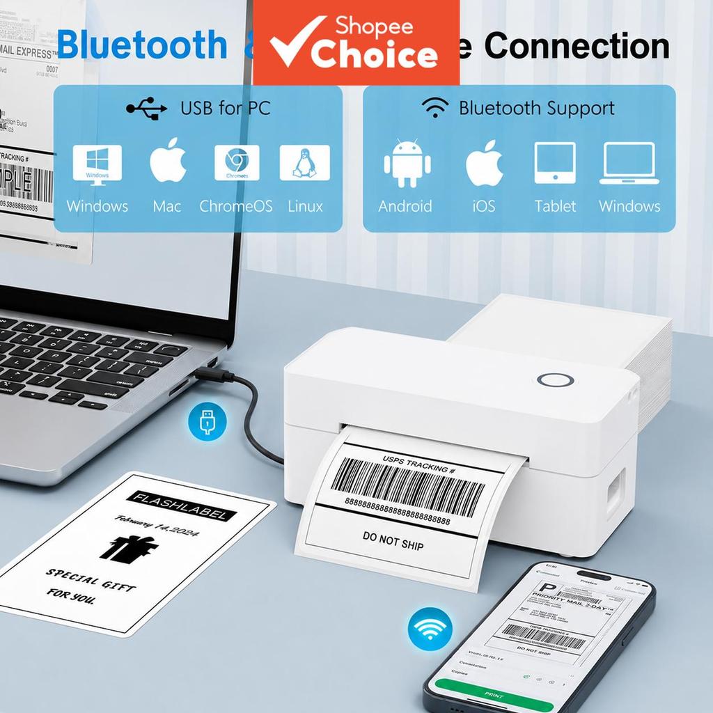 Mini Impressora Térmica Portátil Branca De Etiquetas 1 Rolo Incluído | Fabricante De Envio Bluetooth Para Pacotes , Escr