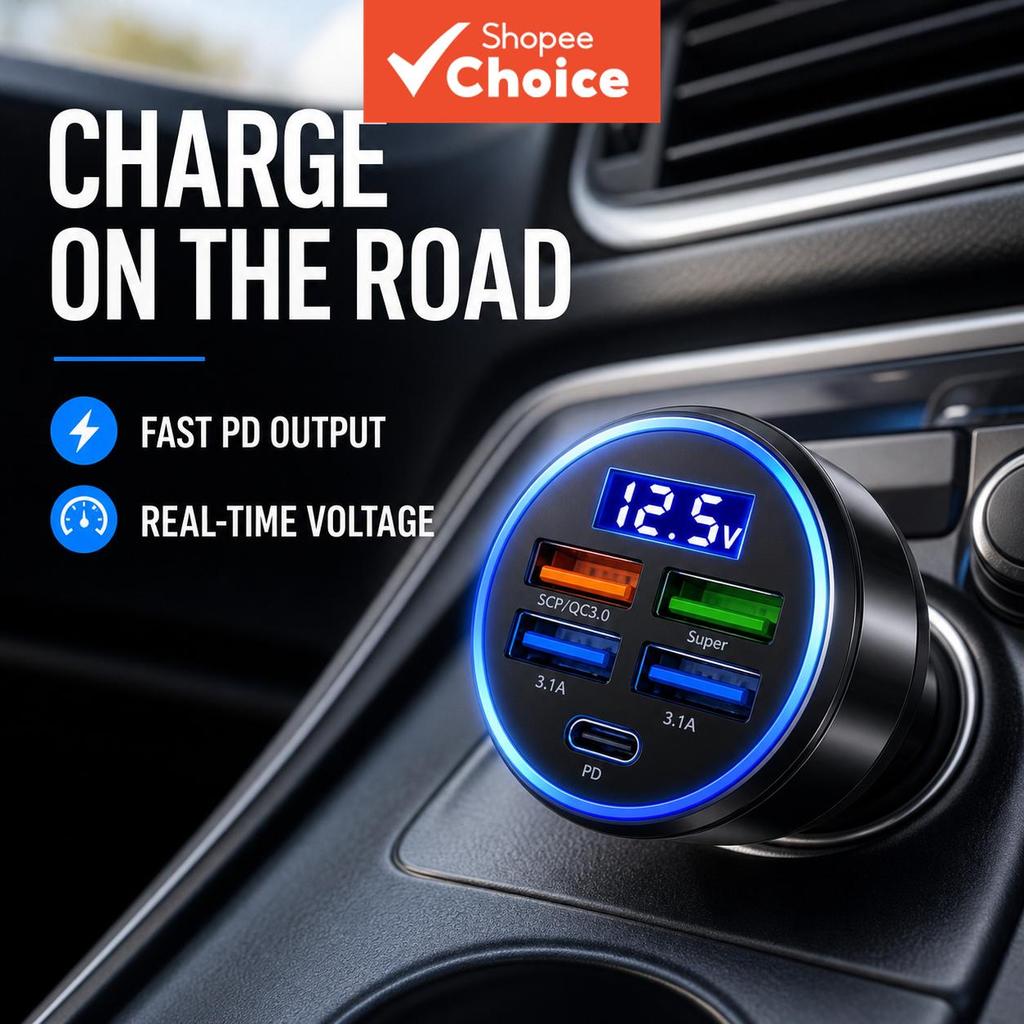 Carregador Veicular Tipo C PD QC3.0 USB 250W Adaptador de Carregamento Rápido para Carro para Huawei iPhone Xiaomi