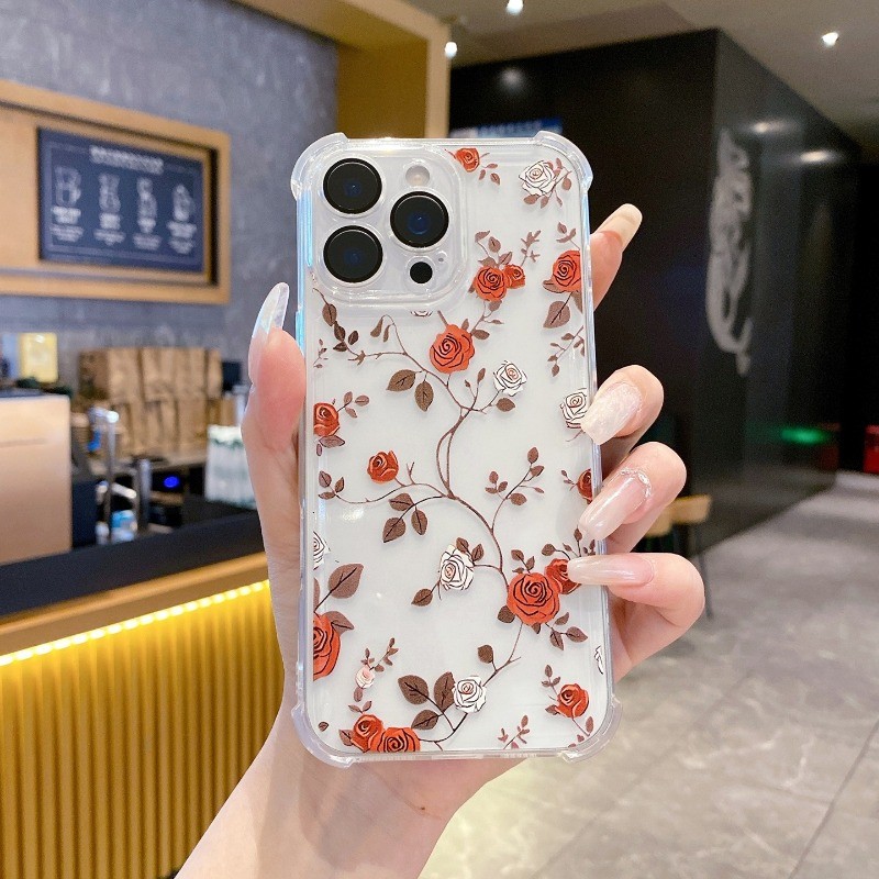 Capa Para Samsung Galaxy A57 A37 A27 A17 A07 A16 A06 A56 A36 A26 A05 A04 A55 A35 A25 A15 A54 Floral vermelho