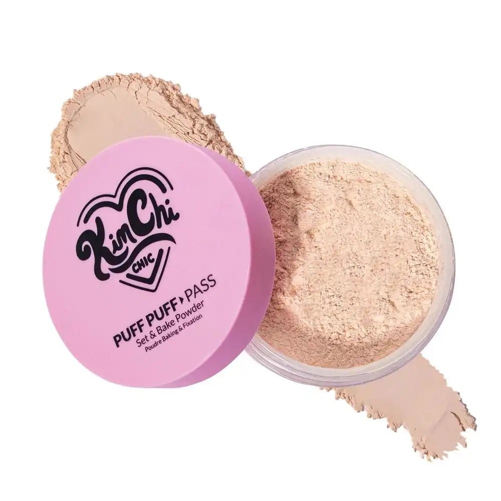 Conjunto KimChi Chic Puff Puff Pass & Pó de Cozimento com Pó de Arroz & Vitamina-E, Maquiagem Leve e Translúcida, Pó Fix