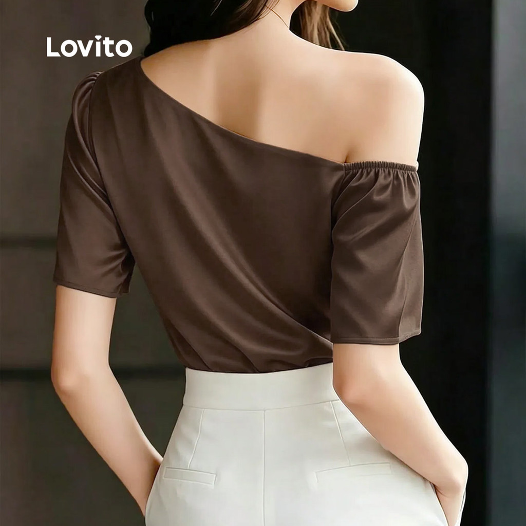 Lovito Blusa Elegante Assimétrica Marrom Primavera/verão Feminina BLB201P1D078 · foto 2