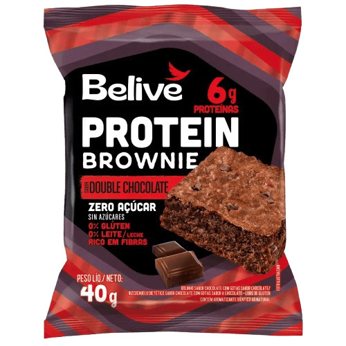 belive Brownie Proteico Double Choc Sem Açúcar Zero Glúten e Zero Lactose 40g