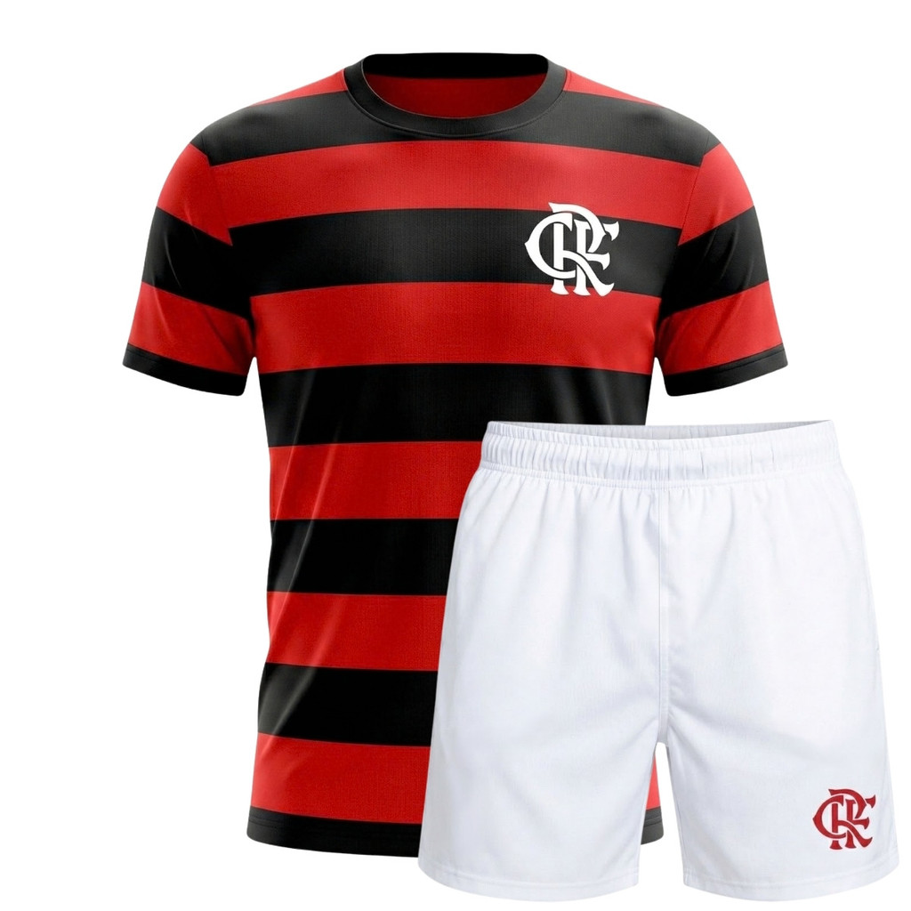 Conjunto Infantil Flamengo Home Shorts e Camisa Personalizada Nome + Numero Original Juvenil