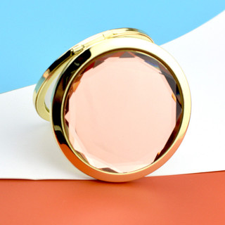Espelho de maquiagem de Metal dupla face dobrável cocô cristal espelho de maquiagem portátil dourado pequeno espelho log
