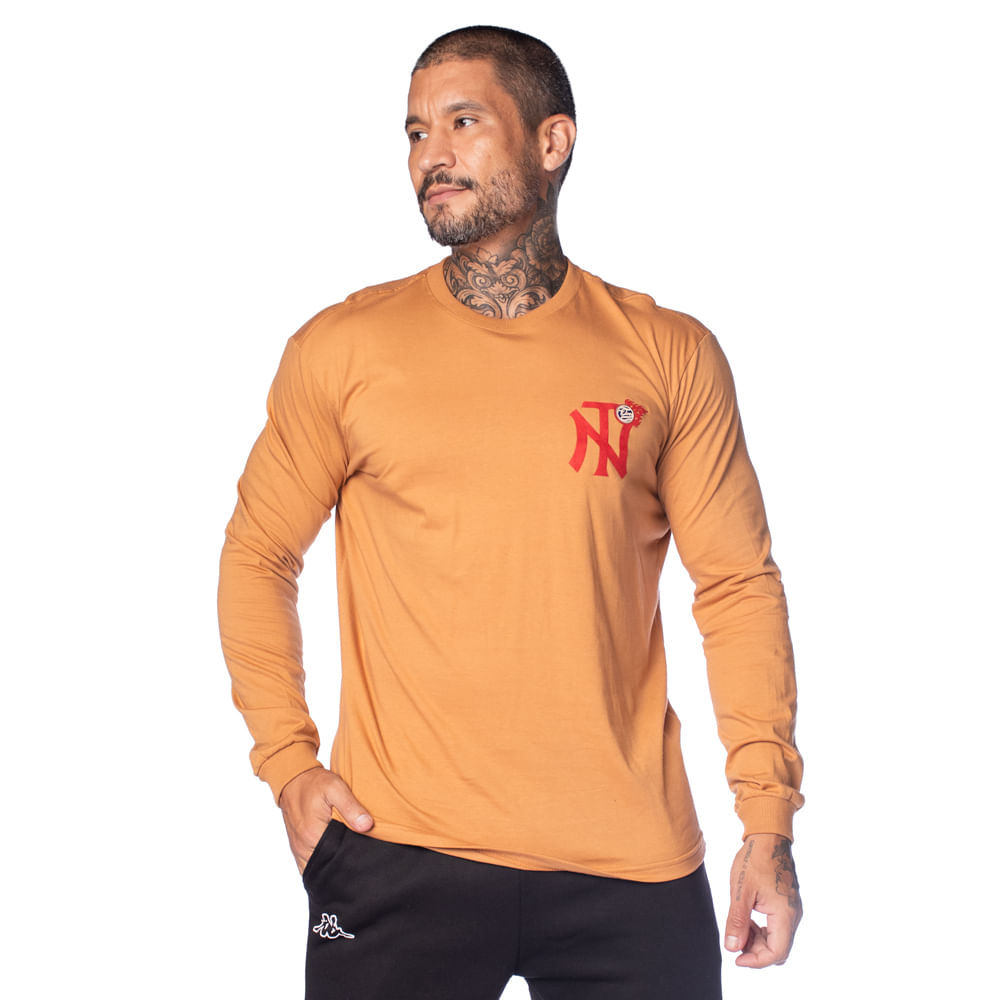 Camiseta Masculina Over Surf Manga Longa Logo Caramelo