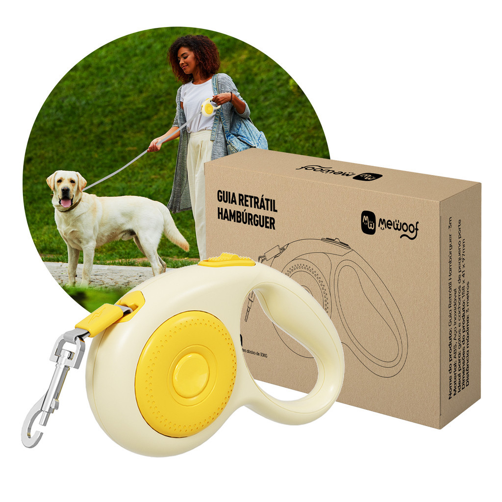 Guia Retrátil para Cães 3m Botão de trava Ajustável Cachorro Pets Semiautomático Ergonômico