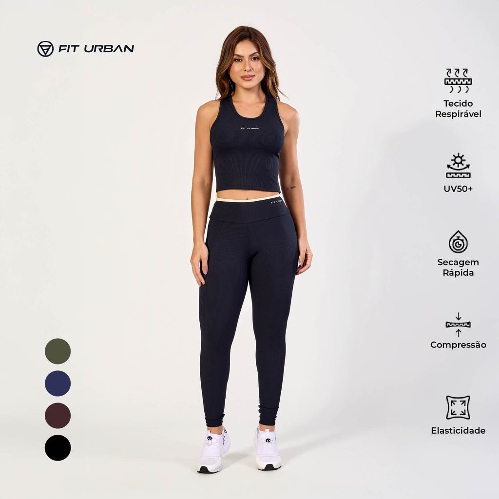 Conjunto Feminino Regata + Legging Canelado Ultra Casual Esportivo