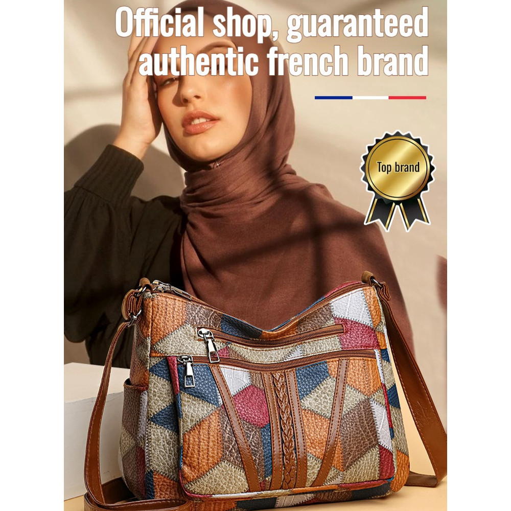 [Estilo Retrô] JS Vintage Color-Block Large Capacity Diaper Bag - Bolsa de Ombro/Bolsa de Mãe/Moda Feminina