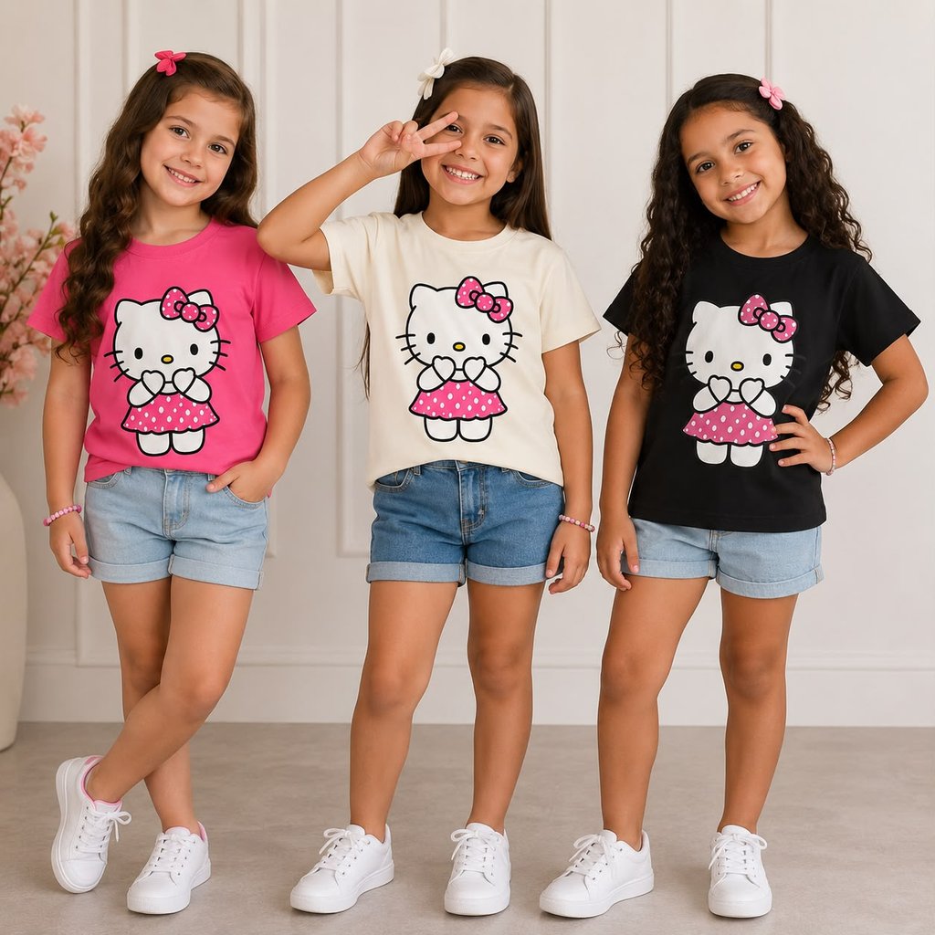 Camiseta Infantil Menina Hello Kitty Malha 100% Algodão Manga Curta 2 ao 14