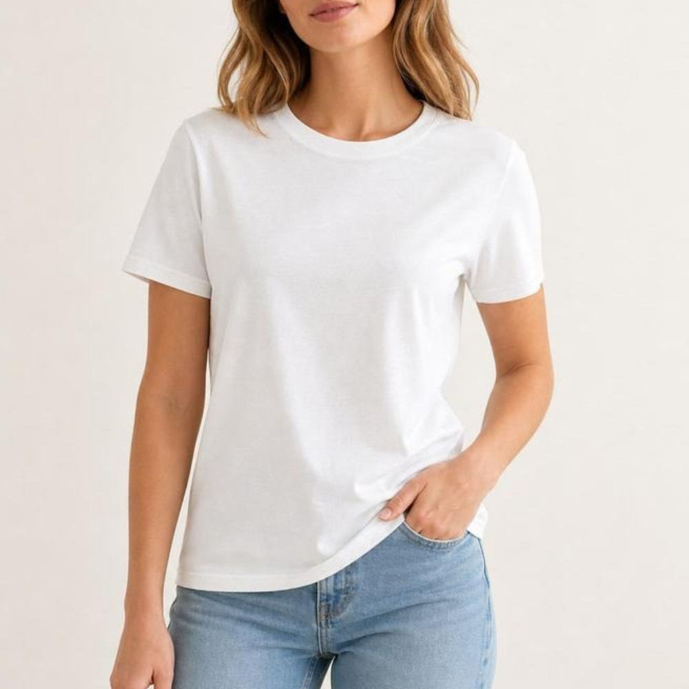 Camiseta feminina básica de cor lisa com gola redonda e manga curta Versatil tecido ALGODAO macio alta elasticidade.