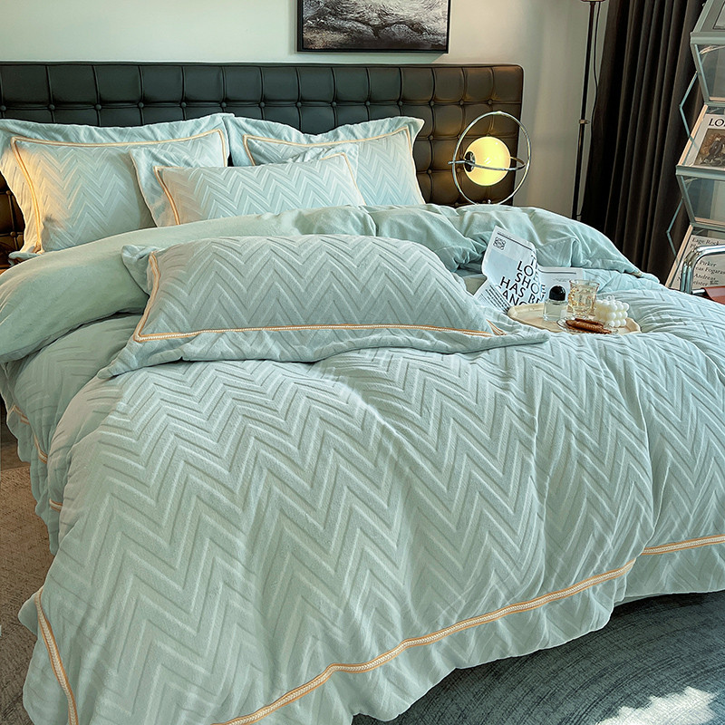 Inverno engrossado leite veludo conjunto de quatro peças esculpido veludo flanela colcha capa luz estilo luxo High-End c