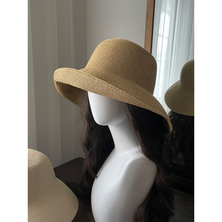 Primavera verão grande borda pára-sol balde chapéu feminino respirável Hepburn estilo beira-mar férias dobrável chapéu d