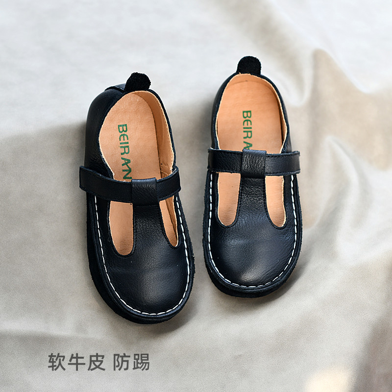 Crianças couro genuíno macio sapatos de couro preto primavera outono novo estilo sapatos 2022 princesa Preppy versão cor