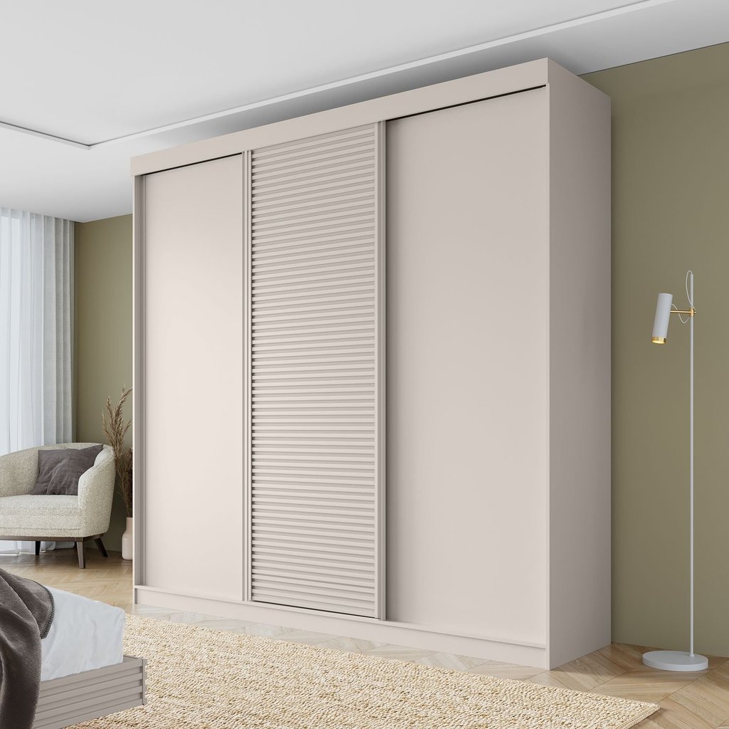 Guarda-Roupa Casal 3 Portas de Correr Samambaia CabeCasa MadeiraOriginals Off White Off White