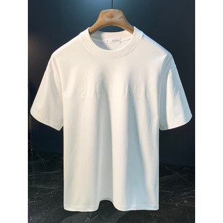 2026 novo estilo verão de manga curta camiseta masculina solta Casual puro algodão branco em torno do pescoço carta impr