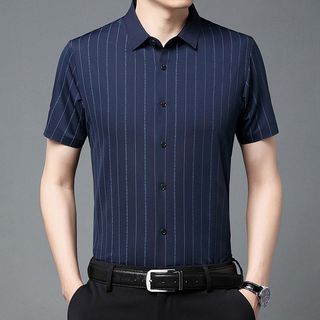 ❤Novidades❤❤ Camisa masculina de manga curta moda de negócios Anti-rugas na moda High-End Casual camisa fina roupas masc