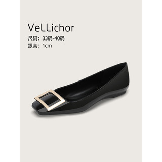 2026 outono novo estilo fivela quadrada dedo do pé quadrado sapatos planos couro patente boca rasa elegante preto Commut
