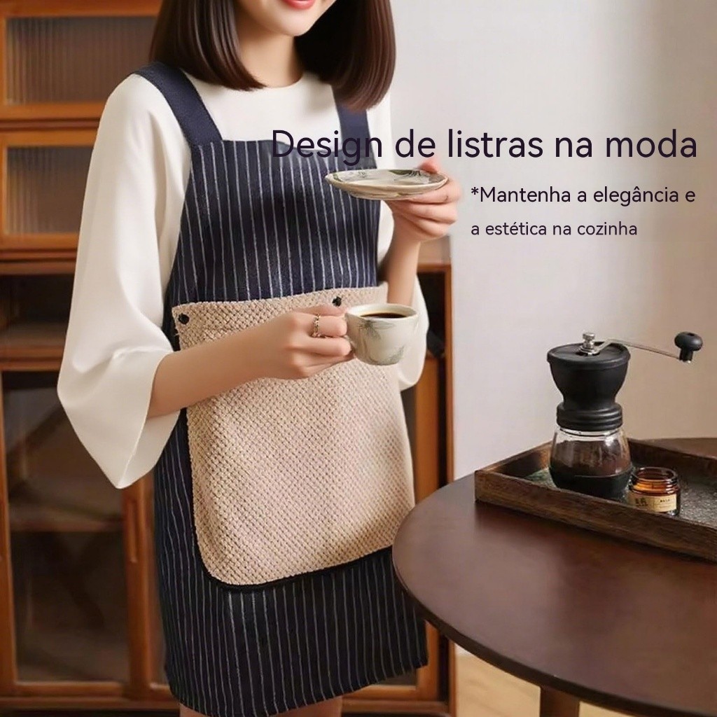 Avental de Cozinha Listrado com Bolso Grande - Resistente à Água e Óleo, Ideal para Cozinha, Bar JJ