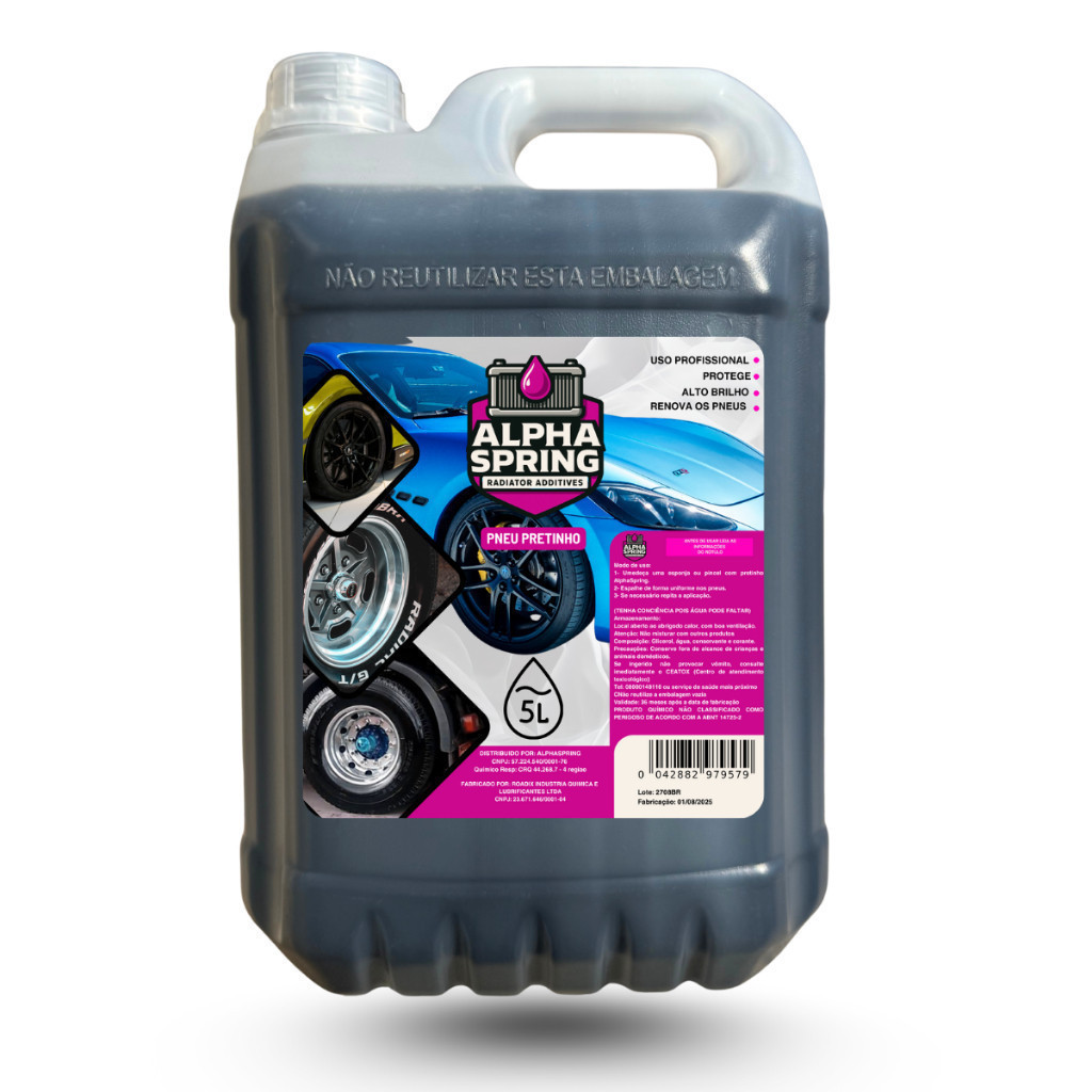 Pneu Pretinho Profissional Abrilhantador Carro Moto Caminhão Alta Fixação Cor Preto 05 litros