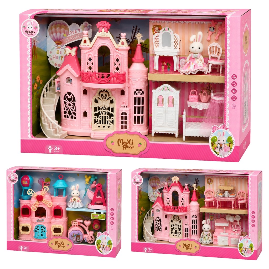 Casinha Boneca Coelho Brinquedo Infantil Kit Castelo Parque Móveis Cenário Hopjoy Maxi Toys