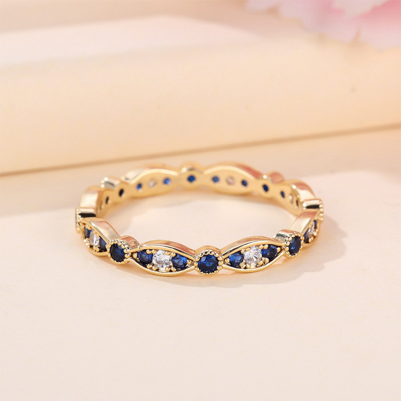 Anel de diamante simples moda cheio de diamante All-Match europeu americano ouro safira azul diamante borda anel de diam