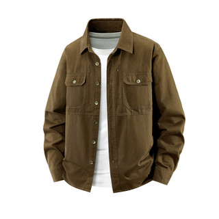Camisa masculina Casual de manga comprida outono fino Multi-bolso ferramentas puro algodão manga comprida solta meia-ida