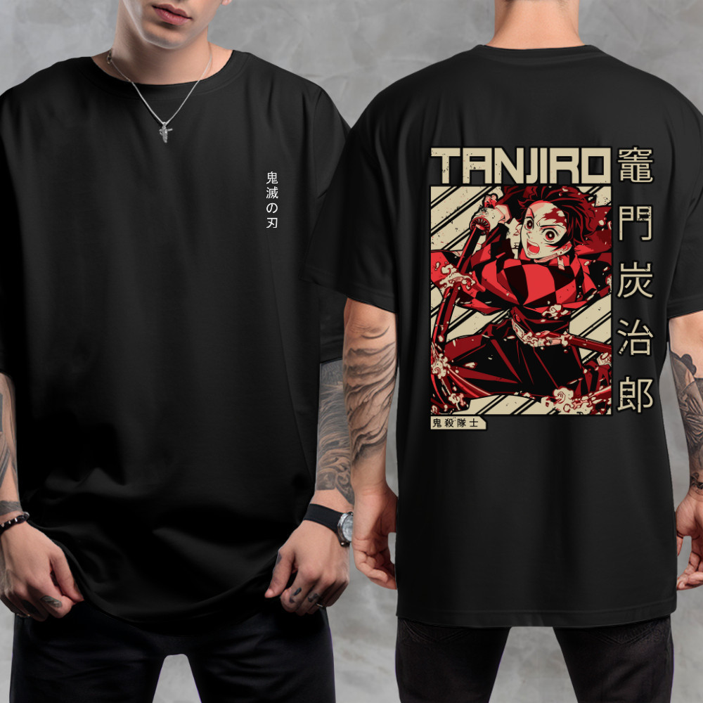 2026 Novo Camiseta Unissex 100% Algodão Estampa Frente e Costas Personagem Anime Samurai Camiseta Oversized Streetwear