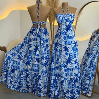 Vestido tropical franzido