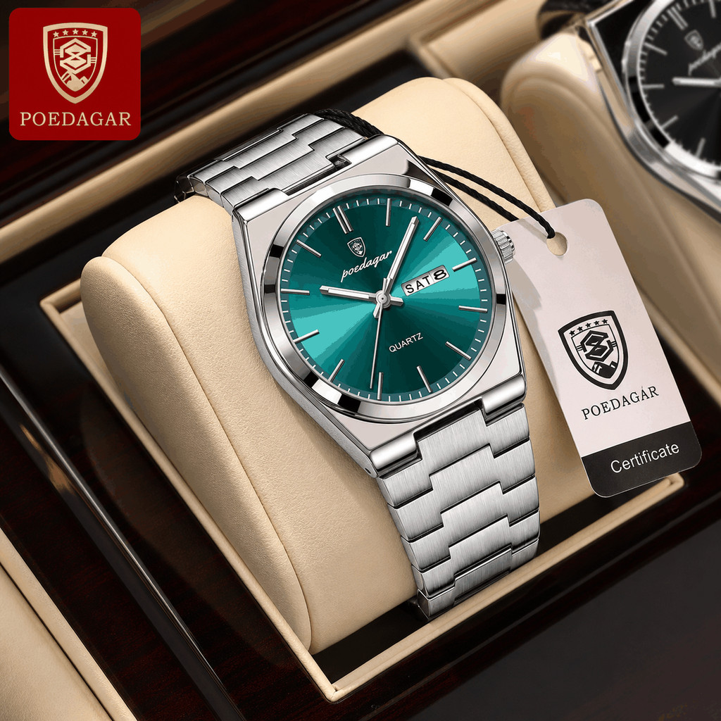 Relógio Masculino POEDAGAR 930 Luxo Negócios Pulseira De Aço Quartzo Semana Data Luminoso 30M