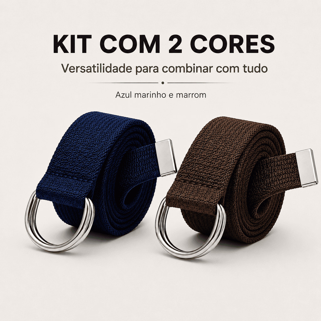 Kit 2 Cintos Masculino Gorgurão Largo Fivela Meia Argola Dupla Ajustável Premium Alta Qualidade