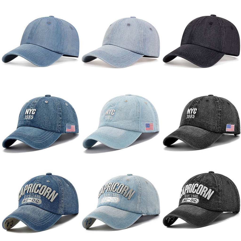 Boné de Beisebol Unissex Ajustável e Lavável em Denim, Bordado com Letras, Chapéu de Sol para Atividades ao Ar Livre, OQ