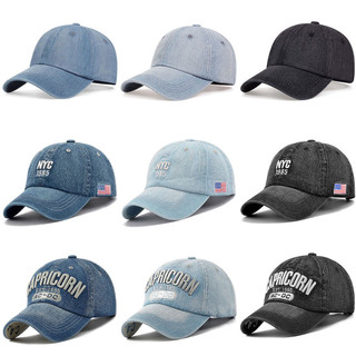 Boné de Beisebol Unissex Ajustável e Lavável em Denim, Bordado com Letras, Chapéu de Sol para Atividades ao Ar Livre, OQ
