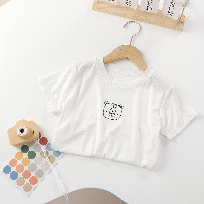 2025 verão novo estilo crianças em torno do pescoço de seda gelo agitando topo camiseta meninos meninas urso impressão d
