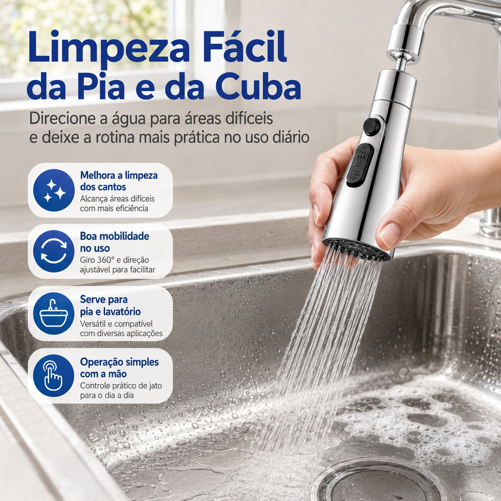 Extensor Giratório para Torneira 360° 3 Tipos de Jato Economizador de Água