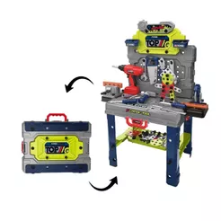 Maleta Bancada Ferramentas 2 em 1 Brinquedo Infantil Parafusadeira Elétrica 129 Peças Maxi Toys