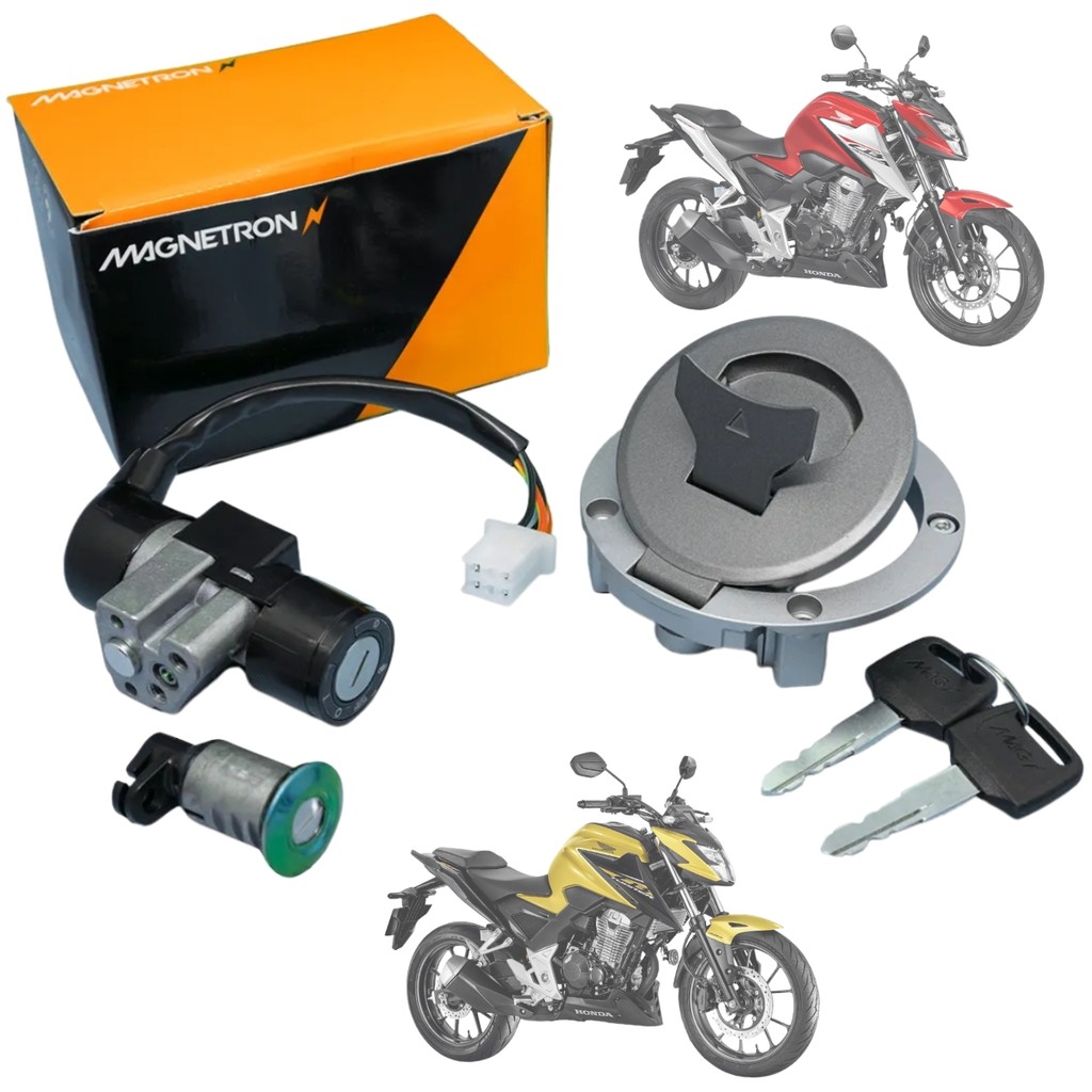 KIT TRAVA IGNIÇÃO COMPLETO CB 300F TWISTER 2023 MAGNETRON 90264760 TRAVA TAMPA 2 CHAVES