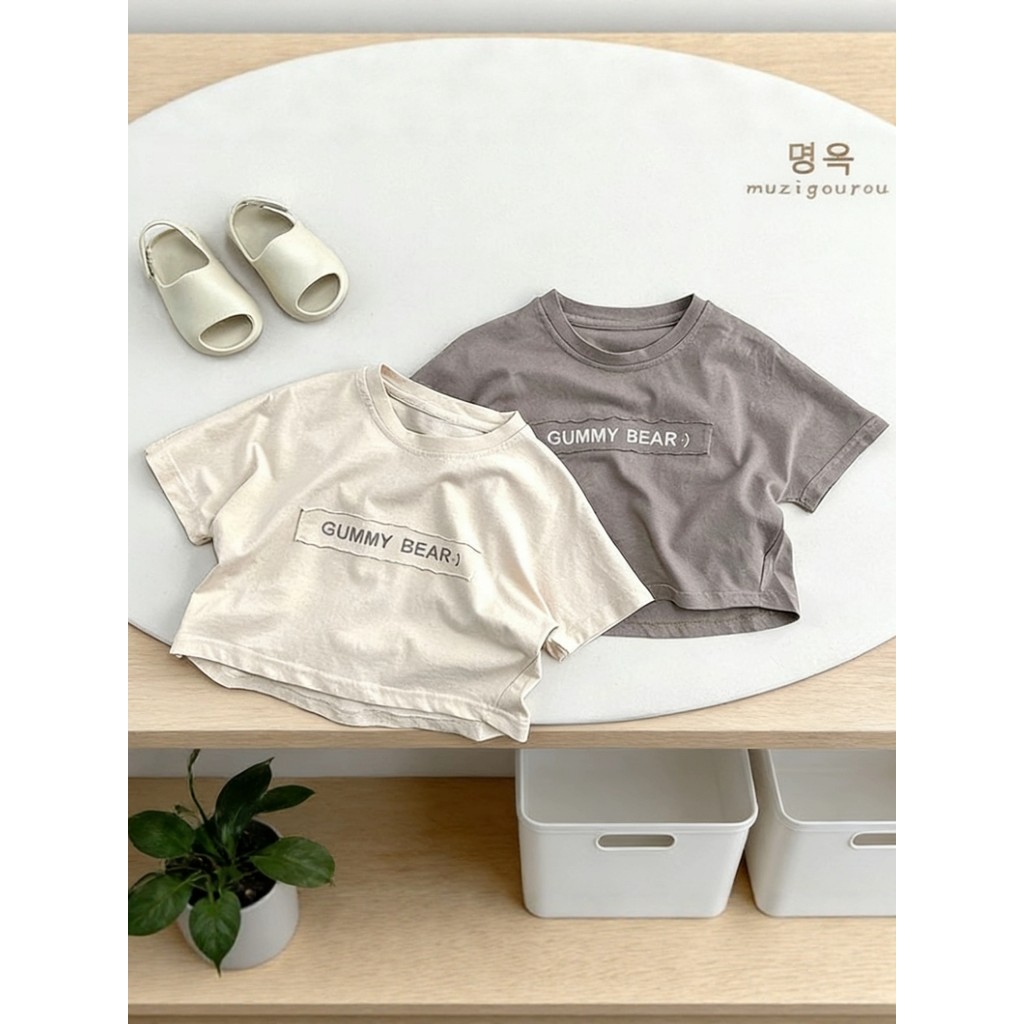 Crianças puro algodão solto verão de manga curta camiseta versão coreana Casual carta remendo meninos meninas crianças r