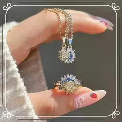 Colar De Casal , Conjunto De 2 Peças De Lua De Sol De Aço Inoxidável , Anel Aberto De Strass