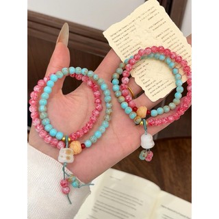 Novo estilo chinês Shoushan pedra duplo círculo pulseira feminina luz luxo nicho requintado High-End lótus rodolite puls