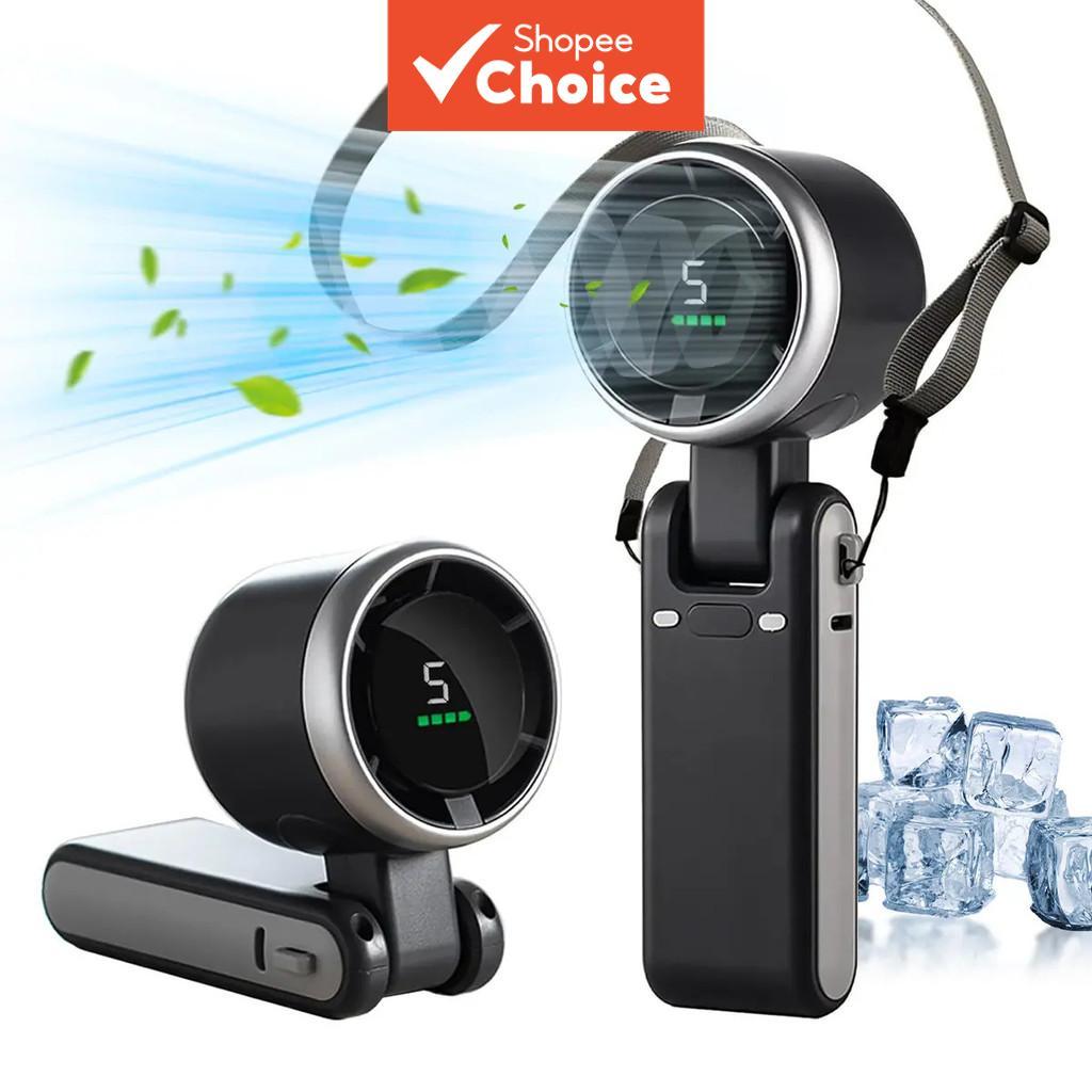 Ventilador portátil de mão Mini Turbo, ventilador de pescoço de viagem recarregável por USB com 5 velocidades de 15000